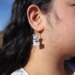 Zuni Inlay Snoopy Dog Dangle Earrings Sterling Silver Handmade Native American**